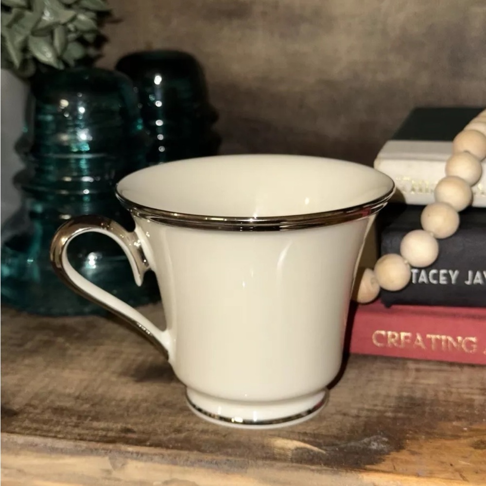 Vintage Lenox Solitaire Footed‎ Cup 6oz Ivory Porcelain Platinum Trim Set of 4